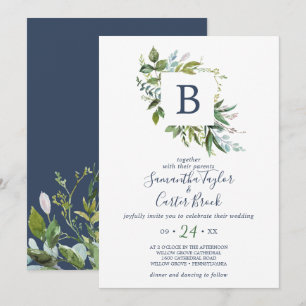 Summer Greenery Monogram Wedding Einladung