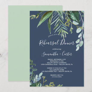 Summer Greenery Navy Probe Dinner Einladung