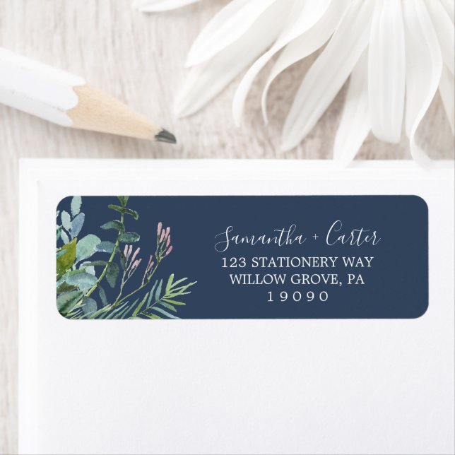 Summer Greenery | Navy Return Address Label (Insitu)