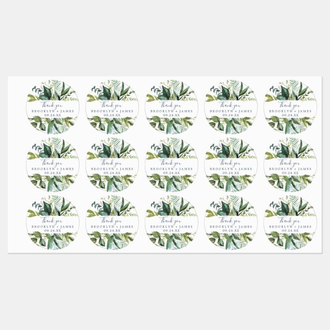 Summer Greenery Vielen Dank für Ihre Unterstützung Etiketten (Blatt)