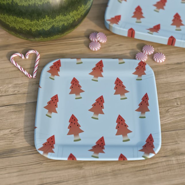 Summer GRILLEN Christmas im Juli Watermelon Tree B Pappteller (It's July and you know what that means. Christmas BBQ time. Fun part plates for your Christmas party)