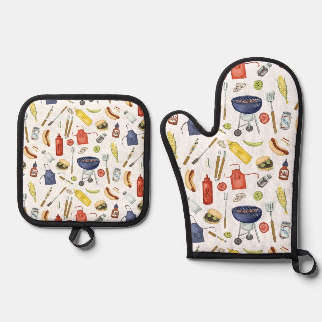 Summer GRILLEN Cookout Block Party Grill Ofenhandschuh & Topflappen-Set (Vorderseite)