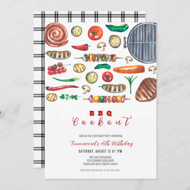 Summer GRILLEN Cookout Geburtstag Einladung (Vorne/Hinten)