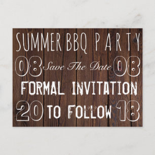 Summer GRILLEN Party Save the Date Rustic Brown Wo Ankündigungspostkarte