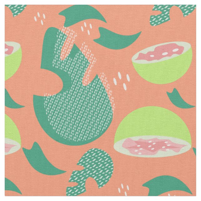 Summer Guava Grüne Muster Orange Pink Green Stoff (Nahaufnahme)