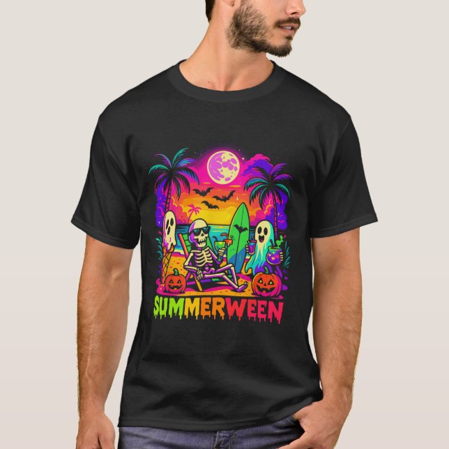 Summer Halloween Skeleton Ghost Beach T-Shirt (Vorderseite)