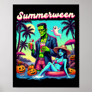 Summer Halloween Zombie Frankenstein Boo Ghost Poster