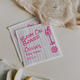 Summer Hand Drawing Pink Baby On Board Baby Dusche Serviette