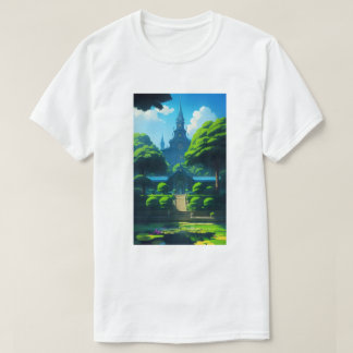 Summer Happy Vibes Temple und Pond Blue Sky T-Shirt