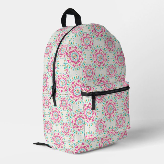 Summer Heart Mandala Bedruckter Rucksack (Rückseitige Ecke links)