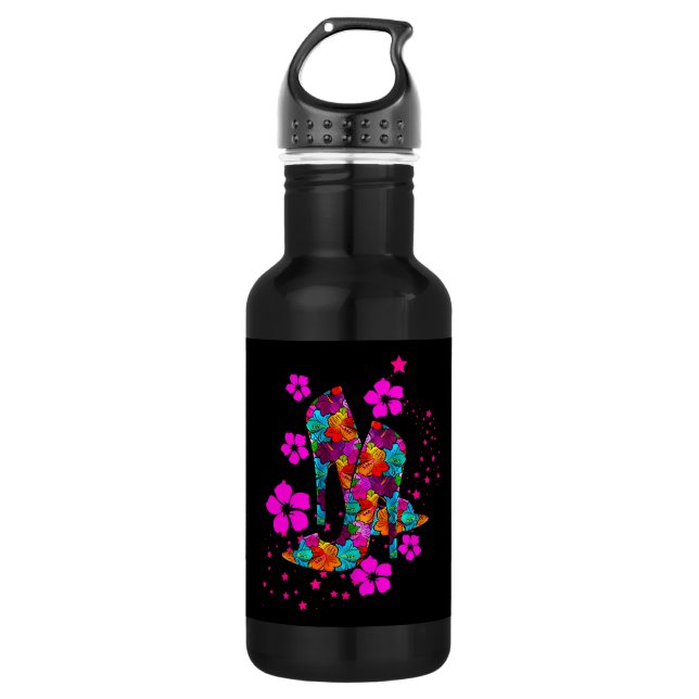 Summer High Heel Shoes Hot Pink Blume Edelstahlflasche (Vorderseite)