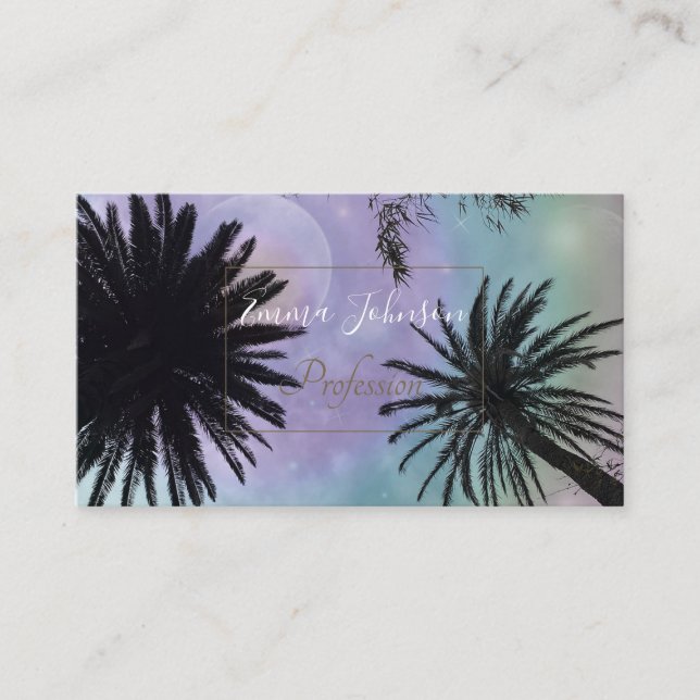 Summer Holographic Gradient Palm Trees Design Visitenkarte (Vorderseite)