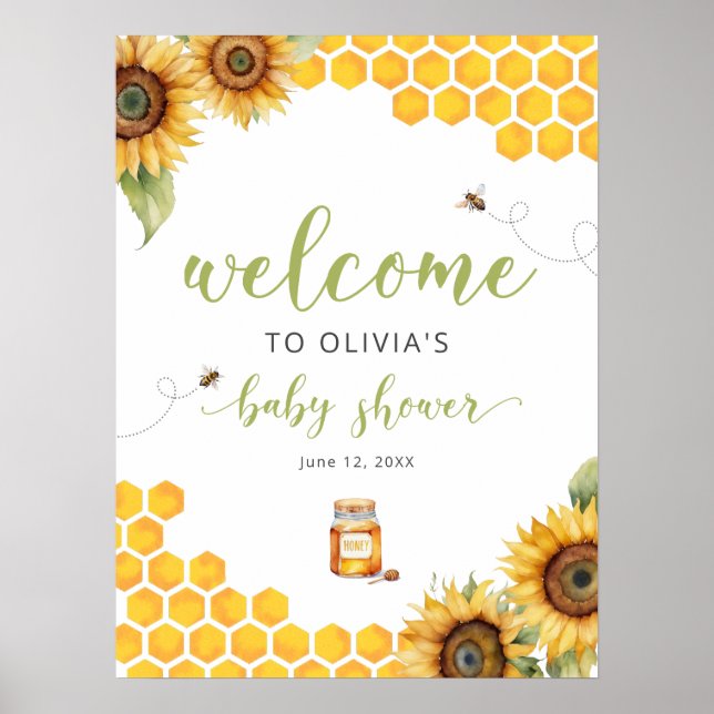Summer Honey Bee Baby Dusche Willkommenspender Poster (Vorne)