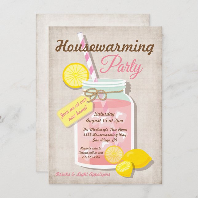 Summer Housewarming Mason Jar Lemonade Party Einladung (Vorne/Hinten)