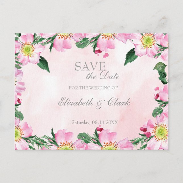 Summer Hunde Rose Hochzeit Speichern Sie das Datum Ankündigungspostkarte (Vorderseite)