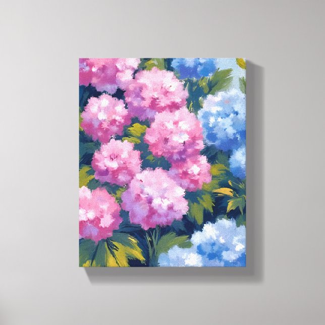 Summer Hydrangeas | Blume an der rosa und blauen K Leinwanddruck (Vorderseite)
