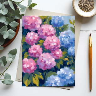 Summer Hydrangeas Blume an der rosa und blauen K Postkarte