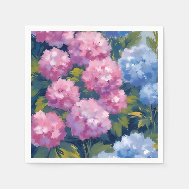 Summer Hydrangeas | Blume an der rosa und blauen K Serviette (Vorderseite)