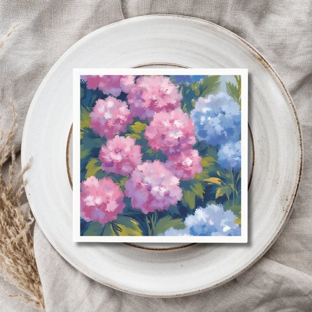 Summer Hydrangeas | Blume an der rosa und blauen K Serviette (Von Creator hochgeladen)