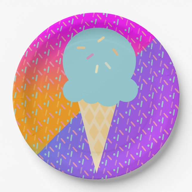 Summer Ice Cream Neon Sprinkles Party Muster Pappteller (Vorderseite)