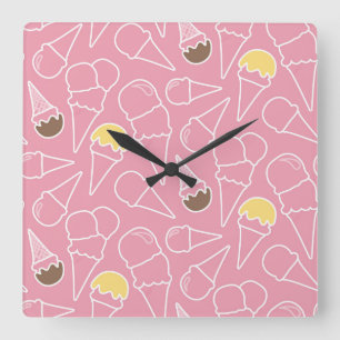 Summer Ice Cream Pattern Quadratische Wanduhr