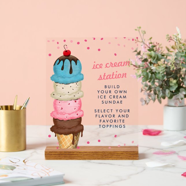 Summer Ice Cream Station Modernes Brautparty Acrylschild (Hochzeit)