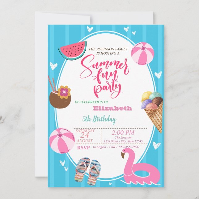 Summer Ice Creme Watermelon Pool Toys Geburtstag Einladung (Vorderseite)