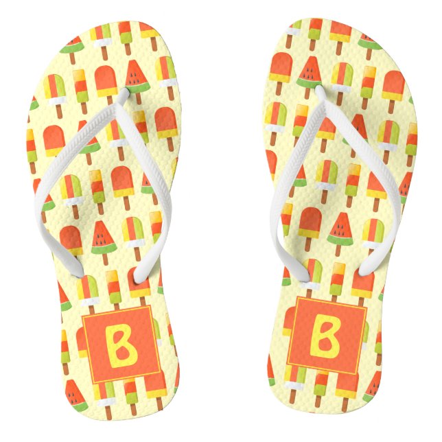 Summer Ice Lollies Pattern Monogram Flip Flops (Fußbett)