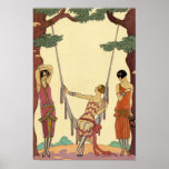 Summer in France Art Deco Poster<br><div class="desc">Summer in France Art Deco poster. Georges Barbier Art Deco illustration. French illustrator Georges Barbier painted some of the most gorgeous and charming illustrations of the art deco period. Summer is one of his seasonal paintings featuring three pretty young women lounging in a park in Paris. One sits in a...</div>