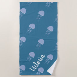 Summer Jellyfish Blue Name Beach Handtuch