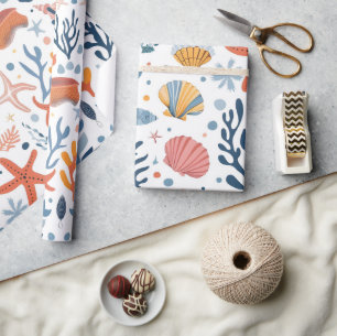 Summer Kid's Birthday Seashells Coral Geschenkpapier