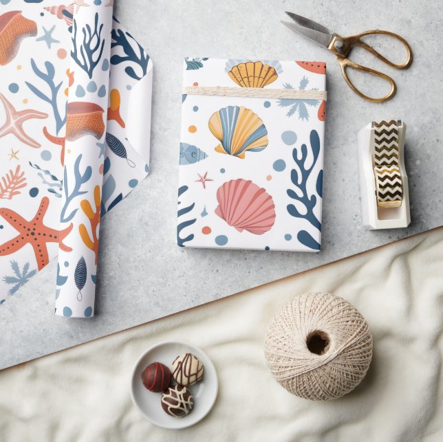 Summer Kid's Birthday Seashells Coral Geschenkpapier (Kunsthandwerk)