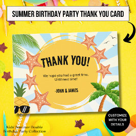 Summer Kids Double Birthday Danke Postcard Postkarte