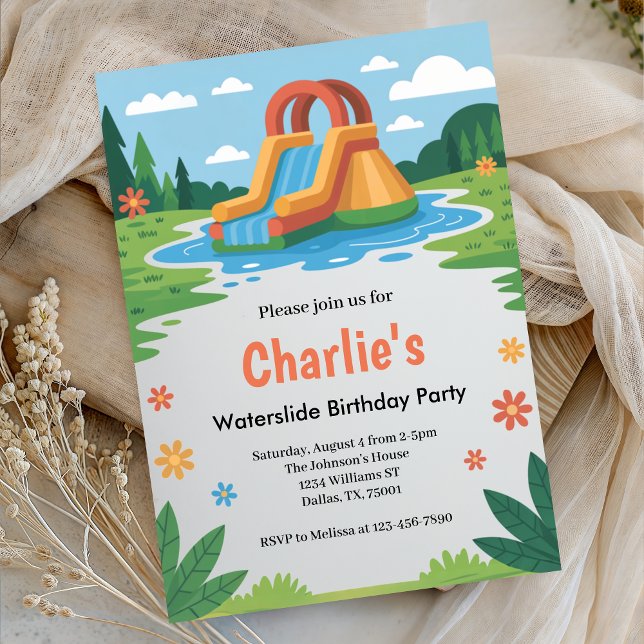 Summer Kids Waterslide Geburtstagsparty Einladung (Von Creator hochgeladen)