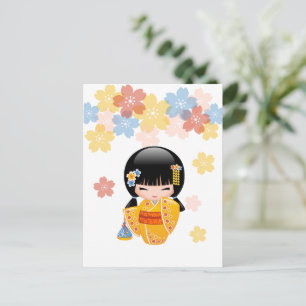 Summer Kokeshi Doll - Gelbes Kimono Beste Wünsche Postkarte