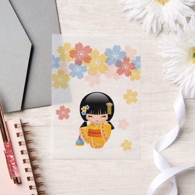 Summer Kokeshi Doll Yellow Kimono Geisha Beilage (Hochzeit)