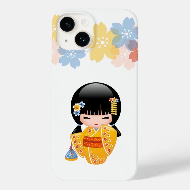 Summer Kokeshi Doll - Yellow Kimono Geisha Girl Case-Mate iPhone Hülle (Rückseite)