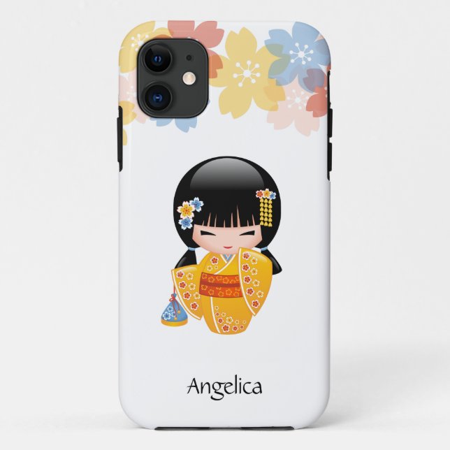 Summer Kokeshi Doll - Yellow Kimono Geisha Girl Case-Mate iPhone Hülle (Rückseite)