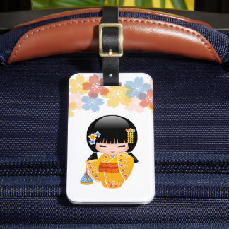 Summer Kokeshi Doll - Yellow Kimono Geisha Girl Gepäckanhänger