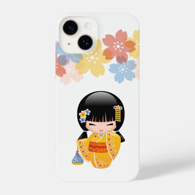 Summer Kokeshi Doll - Yellow Kimono Geisha Girl iPhone Hülle (Rückseite)