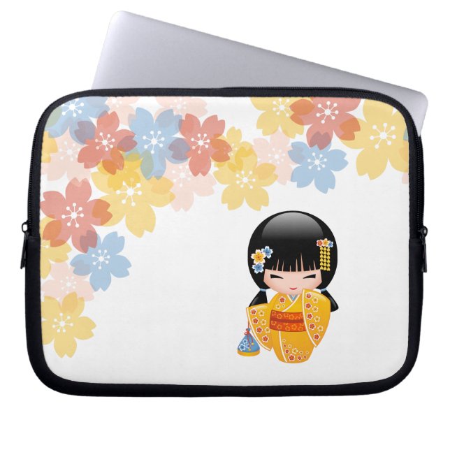 Summer Kokeshi Doll - Yellow Kimono Geisha Girl Laptopschutzhülle (Vorderseite)