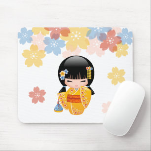 Summer Kokeshi Doll - Yellow Kimono Geisha Girl Mousepad