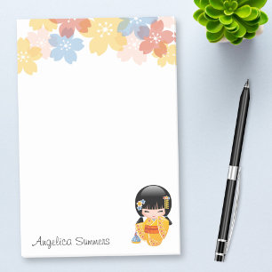 Summer Kokeshi Doll - Yellow Kimono Geisha Girl Post-it Klebezettel