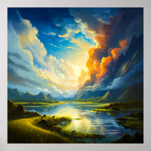 Summer Lake - Four Seasons Illustration Poster