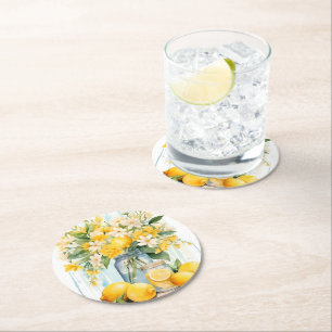 Summer Lemon Blossom Jar Runder Pappuntersetzer