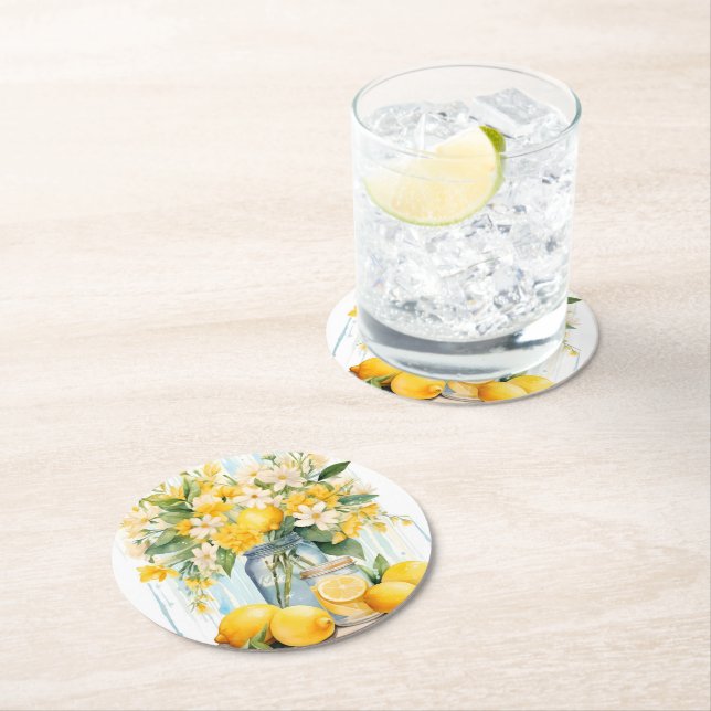 Summer Lemon Blossom Jar Runder Pappuntersetzer (Vor Ort)