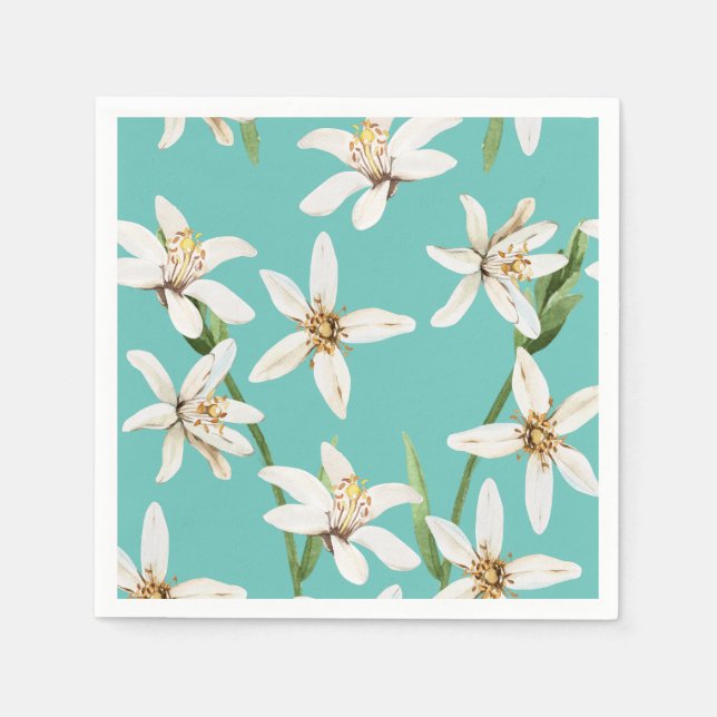 Summer Lemon Blüte Muster auf aquamarin Serviette (Vorderseite)