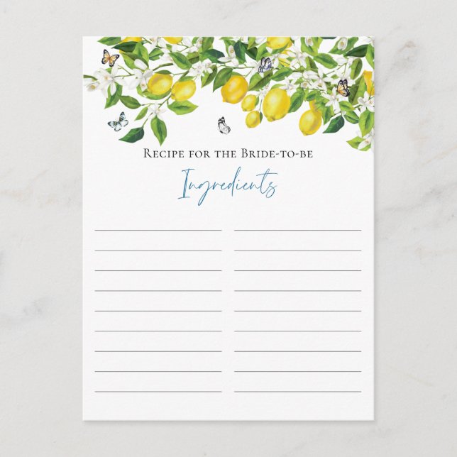 Summer Lemon Brautparty Rezept für die Braut Postkarte (Vorderseite)