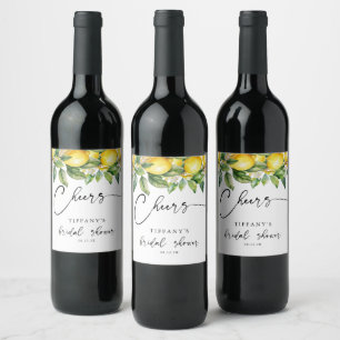 Summer Lemon Citrus Cheers Bridal Dusche Weinetikett