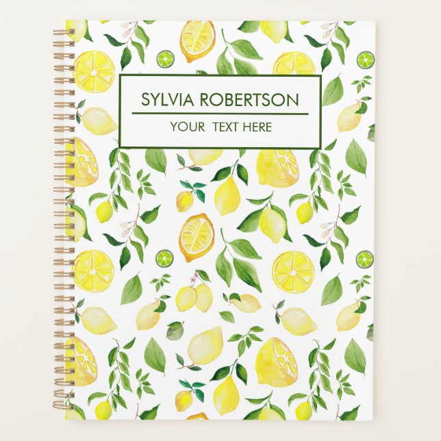 Summer Lemon Citrus Muster Personalisiert Planer (Vorderseite)